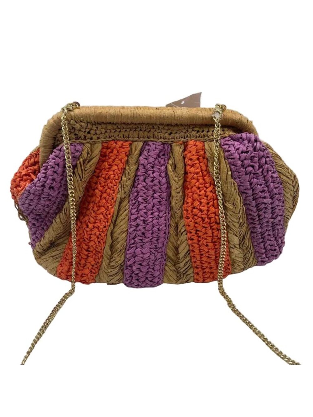 MAEVE The FRANKIE Woven Natural Lilac & Orange Stipe Purse w/Gold Chain Crossbod